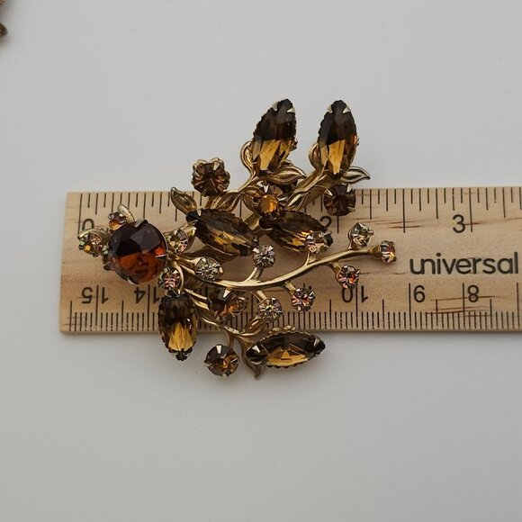 VTG Brooch 2PC Gold Tone Floral Root Beer Antique Style Art Deco WhimsyGoth Pin - Picture 16 of 16